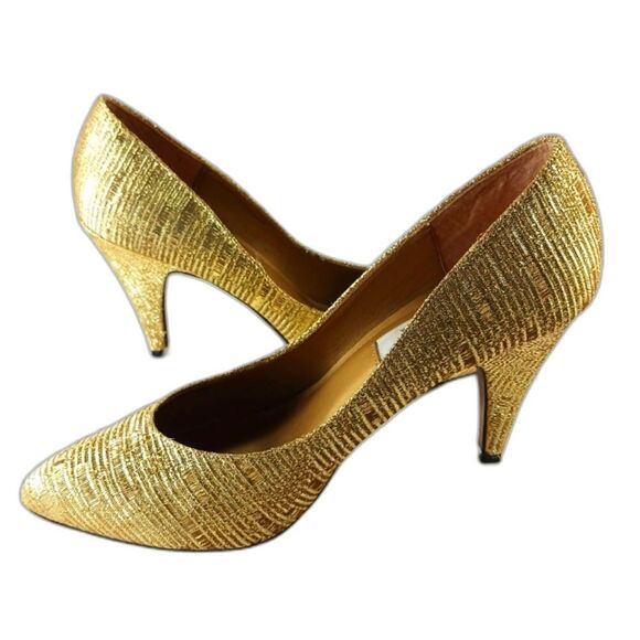Pierre Dumas Designer Collection 3" Stiletto Point Toe Womans 7.5 Metallic Gold. - Picture 1 of 14